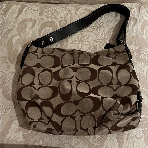 Coach Handbags - Coach Tan and Brown Signature Shoulder Bag